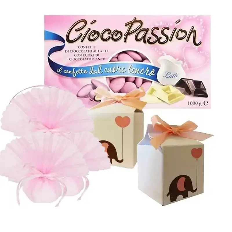 20 SCATOLINE MILK BABY ELEPHANT ROSA CON CONFETTI CRISPO