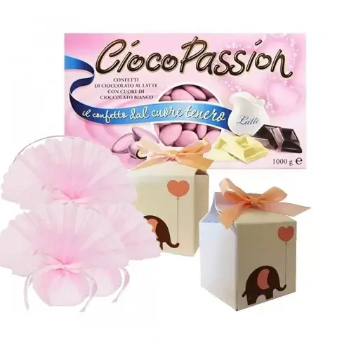20 SCATOLINE MILK BABY ELEPHANT ROSA CON CONFETTI CRISPO