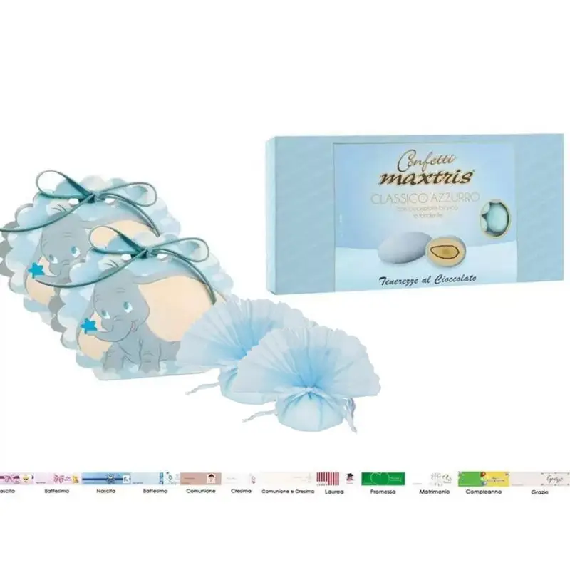 BOMBONIERE DUMBO VENTAGLIO CELESTE CON MAXTRIS - 20 PZ