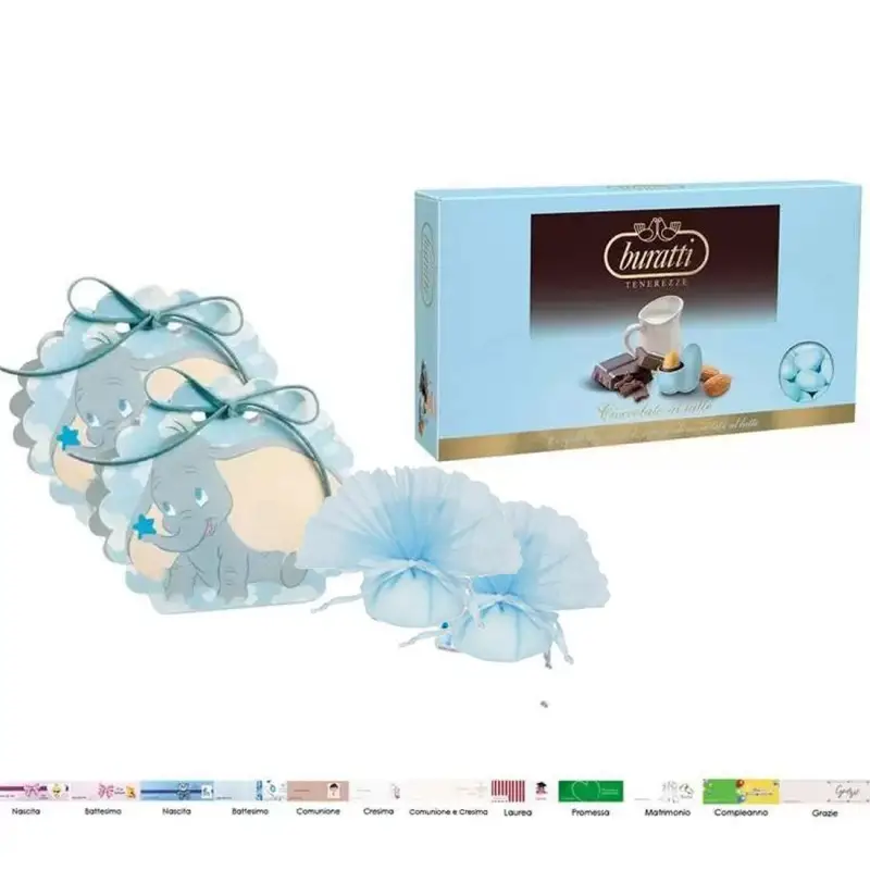 BOMBONIERE DUMBO VENTAGLIO CELESTE CON BURATTI - 20 PZ