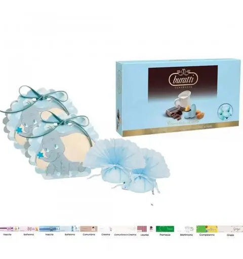 BOMBONIERE DUMBO VENTAGLIO CELESTE CON BURATTI - 20 PZ