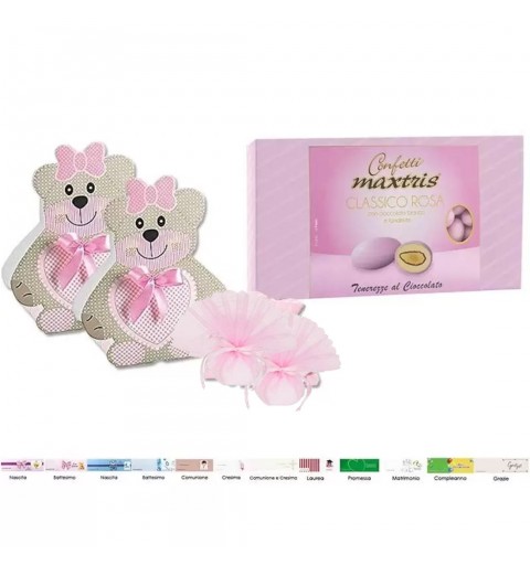 SCATOLINE ORSETTE ROSA CON CONFETTI MAXTRIS – 40 PZ