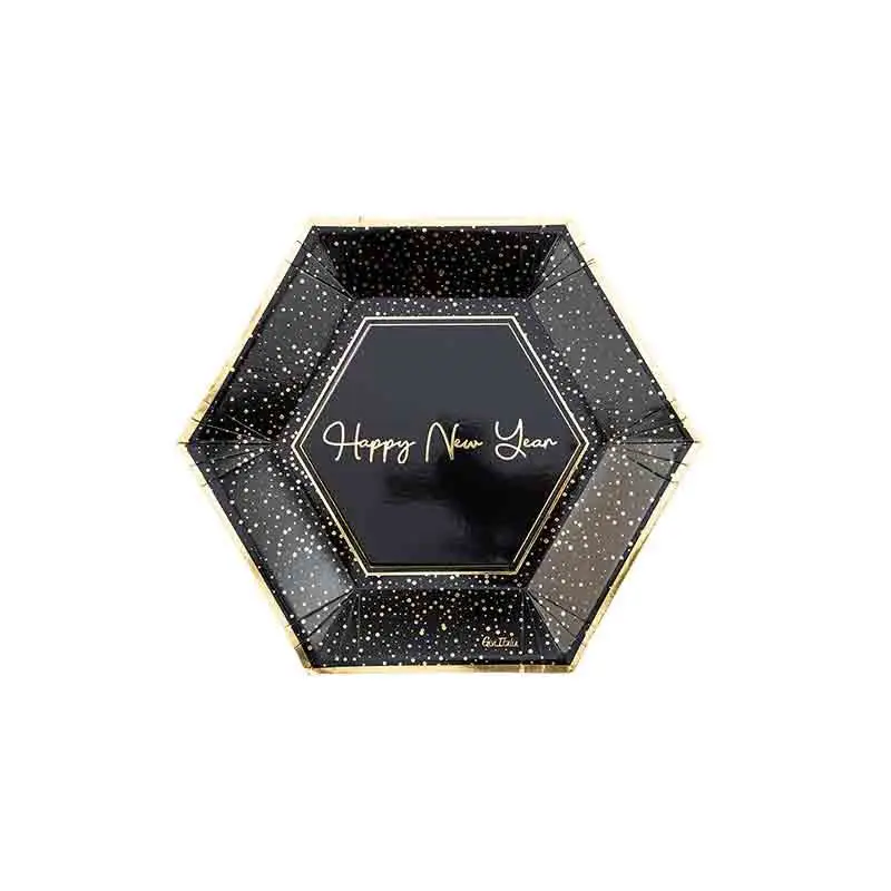 8 piatti esagonali happy new year 27 x 23 cm 64175