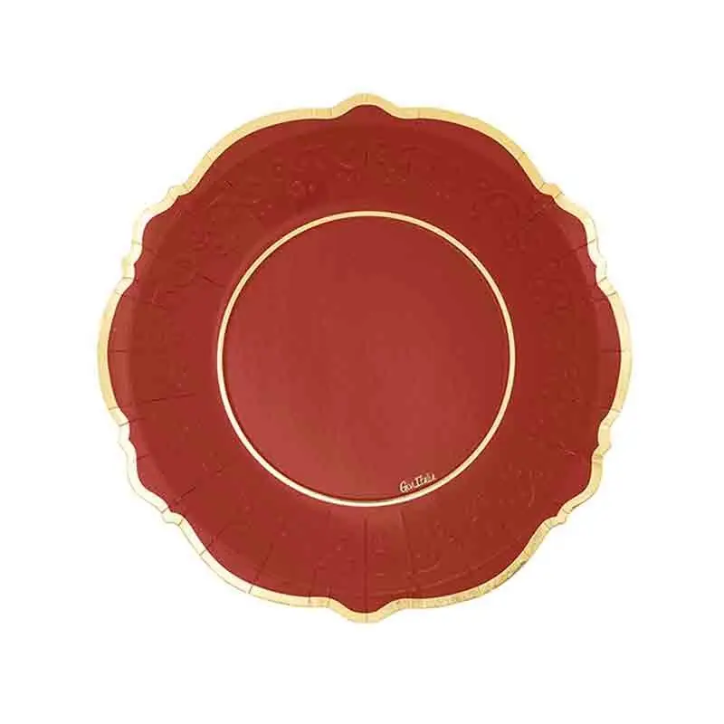 8 piatti dessert natalizi liberty rosso bordo oro 21 cm 64313