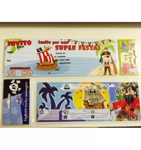 KIT N 9 COORDINATO A TEMA PIRATI NERO CON INVITI PER FESTA A TEMA PARTI