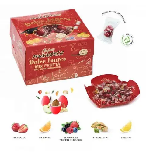 Confetti Maxtris Dolce Laurea  Evento frutta  Rossi 500g - (DLMAXFRU)