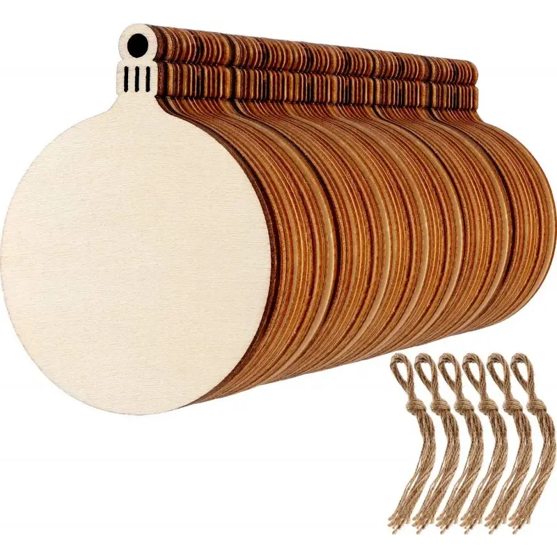 60 DISCHI IN LEGNO 8 x 6,5 CM DECORAZIONI NATALIZIE CON JUTA