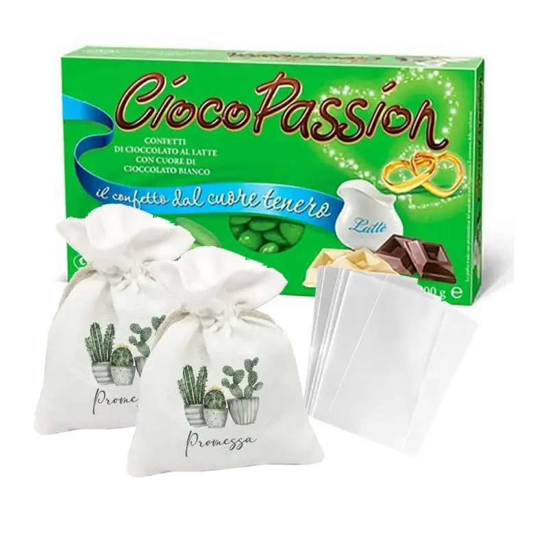 Sacchetti con Confetti Promessa Succulent Cactus kit fai da te - 30pz