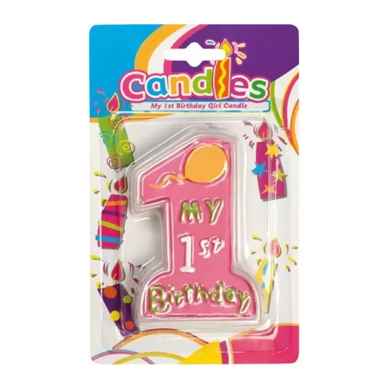 CANDELINA IN CERA 1 ANNO BIRTHDAY GIRL DECORAZIONE TORTA 1 ANNO BAMBINA 