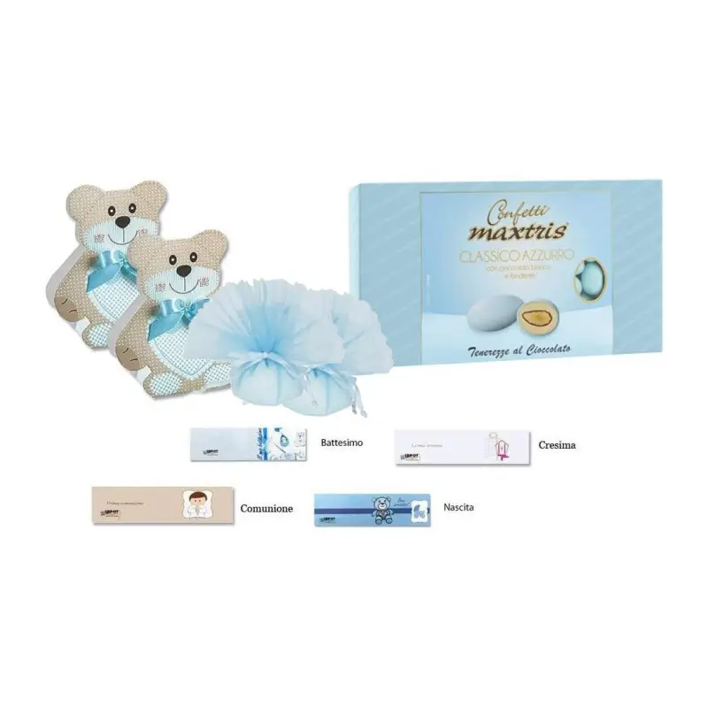 SCATOLINE ORSETTO CELESTE CON MAXTRIS BOMBONIERE - 40 PZ