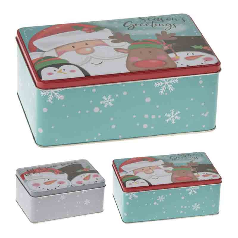 set 3 scatole natalizie in latta ND-943430  ca. 18,5 x 26 x 9,5 cm, 13,5 x 20 x 8,5 cm, 10 x 14,5 x 7,5 cm