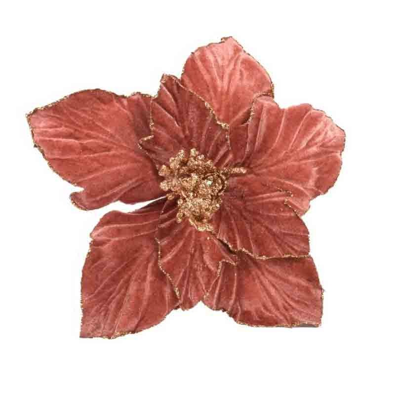 stelo fiore in velluto rosa stella di natale 34 cm DC-095080