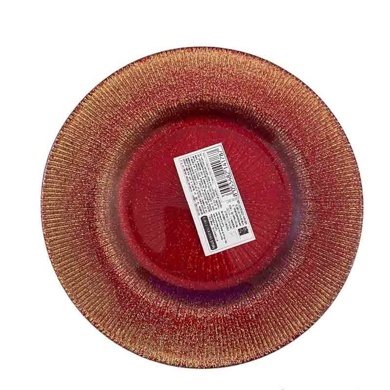 piattino in vetro 15 cm rosso glitterato DC-141787