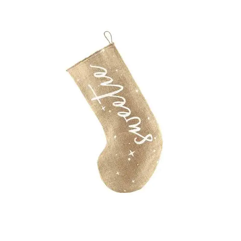 Calza decorativa befana 23 x 39,5 cm in juta con stampa bianca e scritta  SJ3-008