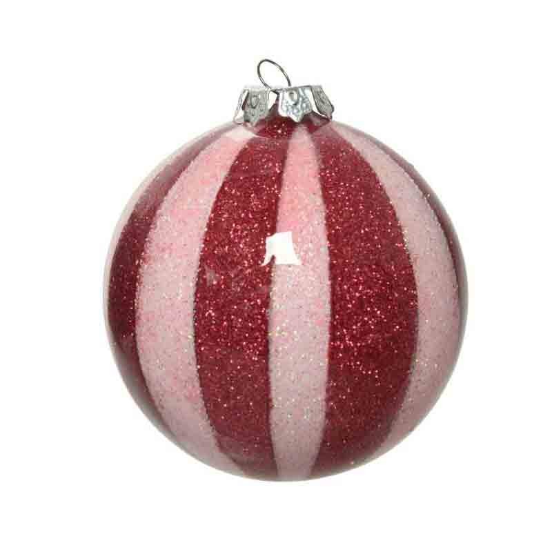 1 pallina natalizia a righe glitterate rosse rosa 8 cm 521233