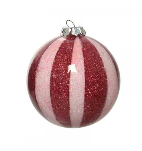 1 pallina natalizia a righe glitterate rosse rosa 8 cm 521233