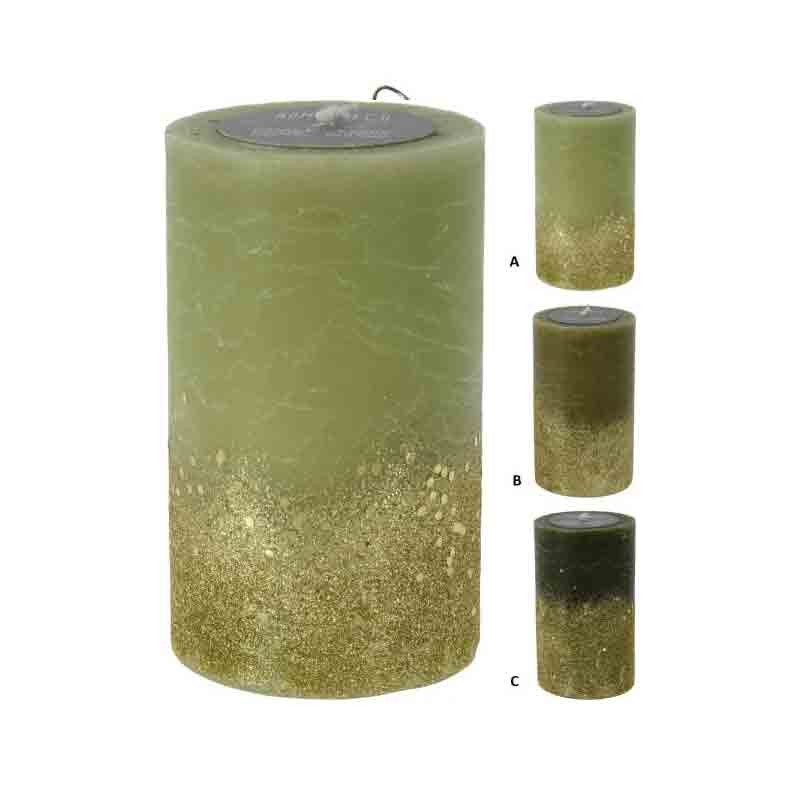 candela glitterata verde 3 mod. assortiti e casuali 9 x 15 cm 370769