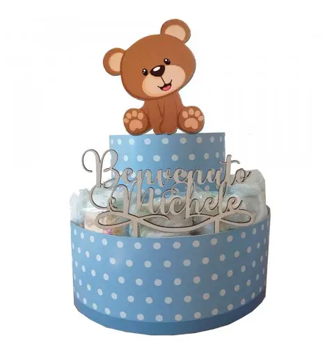 Torta di pannolini Orsetto Teddy Personalizzabile con Nome