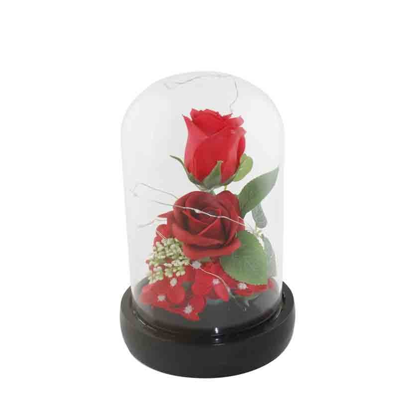campana di vetro luminosa con rose 14 x 21 cm 95424