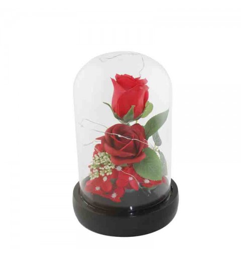 campana di vetro luminosa con rose 14 x 21 cm 95424