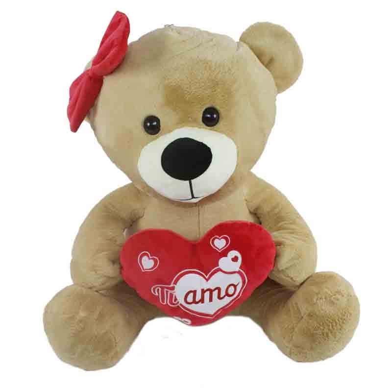 orso in peluche con fiocco e cuore 85 cm colori assortiti e casuali 92645