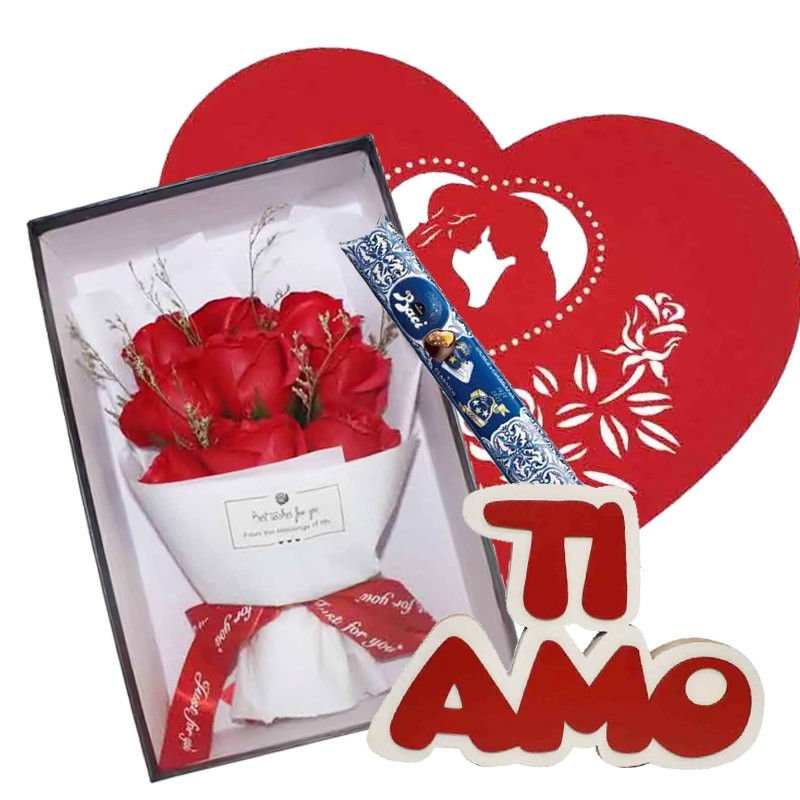Set Regalo San Valentino con scatola rose artificiali