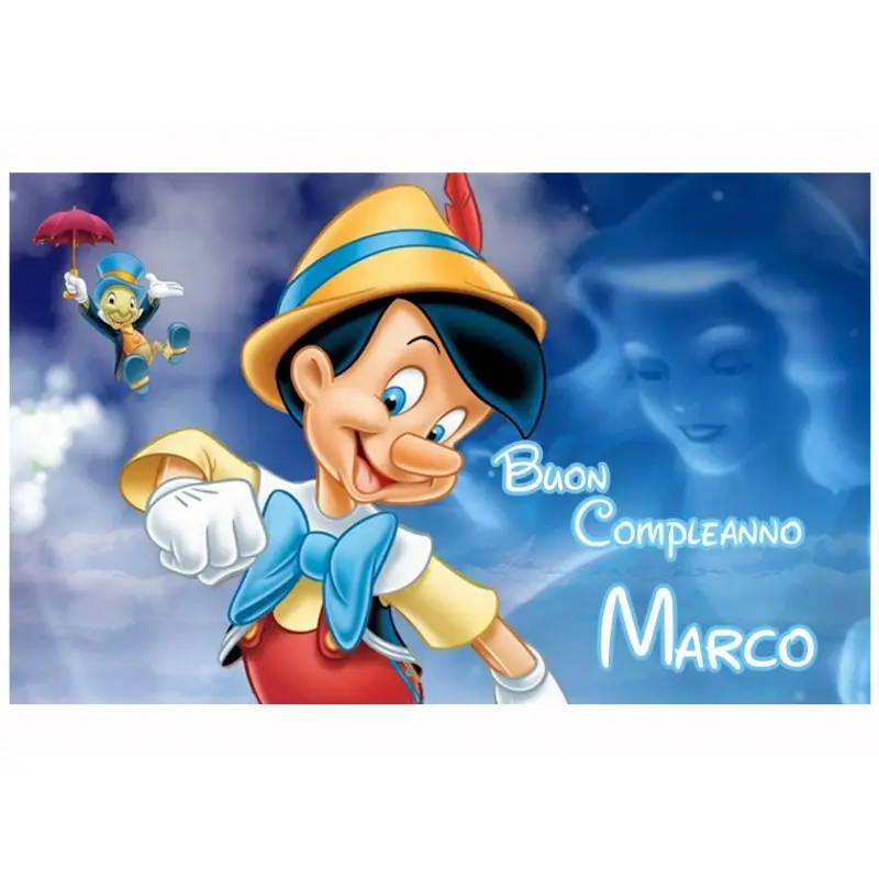Pinocchio Ostia per torta rettangolare personalizzabile