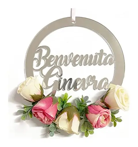 FUORIPORTA BENVENUTO IN PLEXIGLASS ORO 30 CM PERSONALIZZABILE