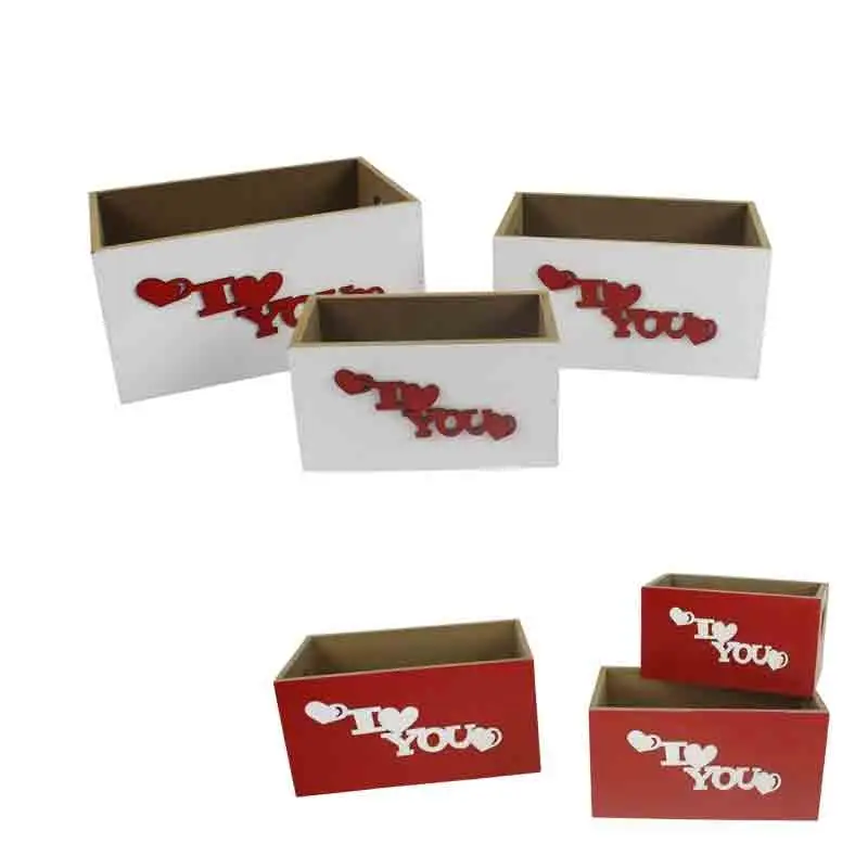 set 3 cassette legno I love you colori assortiti e casuali 30 x 20 x 15 cm  94946