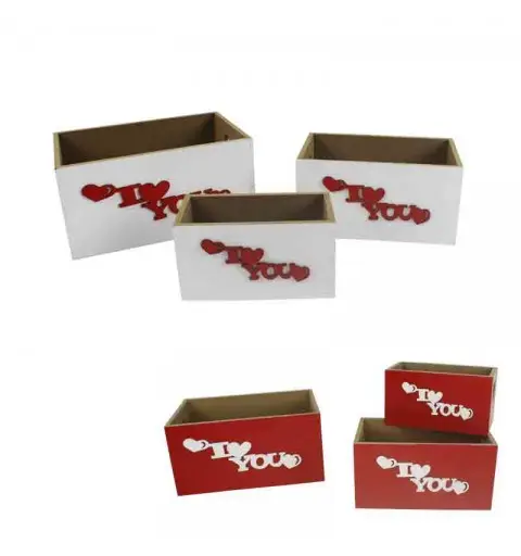 set 3 cassette legno I love you colori assortiti e casuali 30 x 20 x 15 cm  94946
