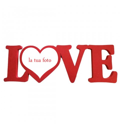 Love scritta in polistirolo Rosso con cuore in plexiglass personalizzabile con foto