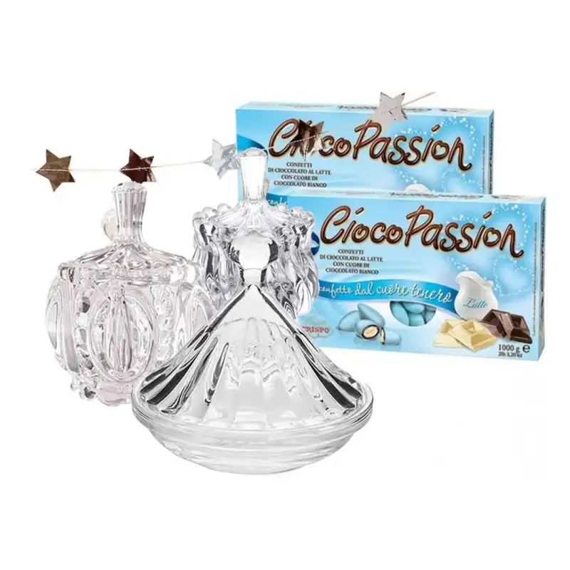 CONFETTATA CRISPO CIOCOPASSION CELESTE CON CONTENITORI DI VETRO