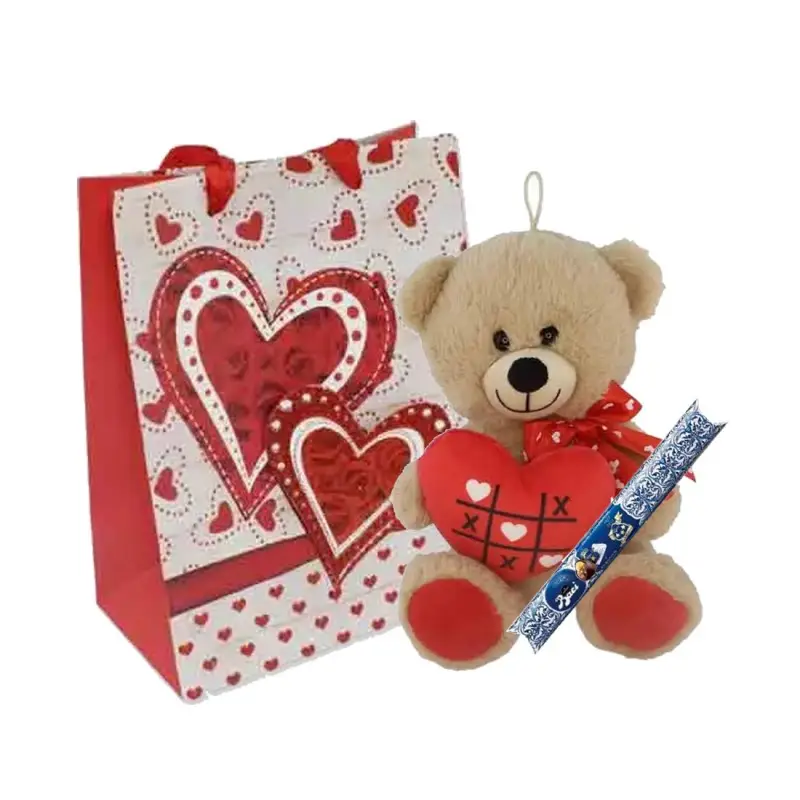 Shopper Regalo San Valentino Orsetto Peluche Con cuore tris + Baci perugina