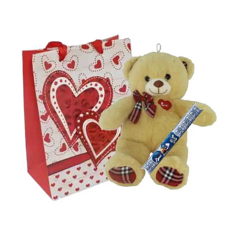 Shopper Regalo San Valentino Orsetto Peluche Con sciarpa e cuore + Baci perugina