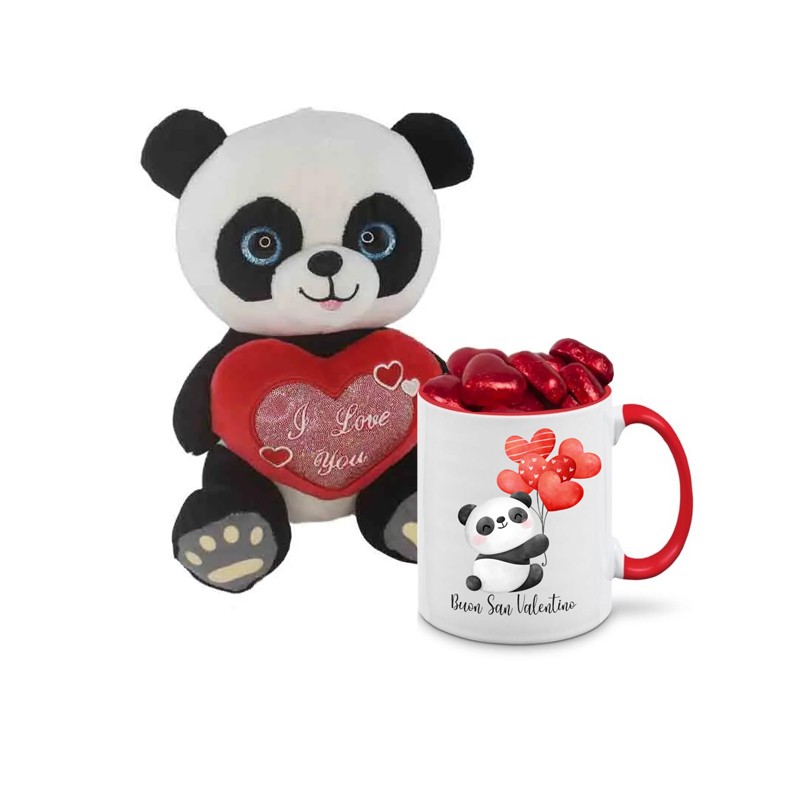 Regalo san Valentino Con Peluche Panda cioccolato e Tazza Personalizzata
