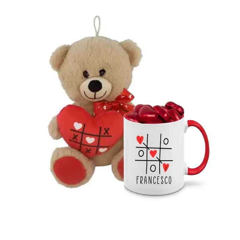 Regalo san Valentino Con Orsetto in Peluche cioccolato e Tazza Personalizzata