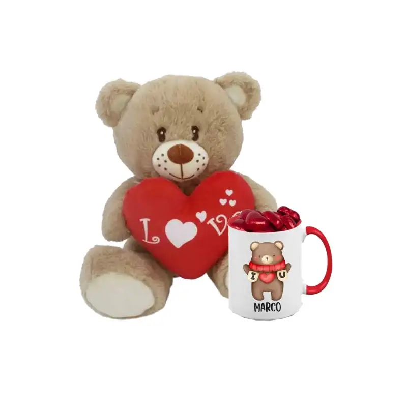 Regalo san Valentino Con Orsetto cuore love cioccolato e Tazza Personalizzata