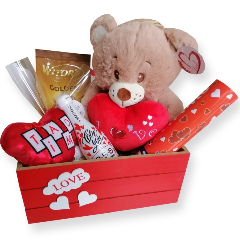 Cassetta San Valentino da regalare – con peluche e cioccolato