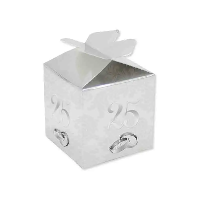 25 Scatoline portaconfetti Cubetto con Fiocco in carta 5 x 7 x 5 cm 25° Anniversario 81710