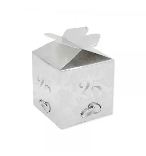 25 Scatoline portaconfetti Cubetto con Fiocco in carta 5 x 7 x 5 cm 25° Anniversario 81710