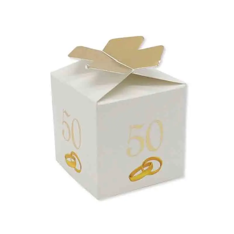 25 Scatoline portaconfetti Cubetto con Fiocco in carta 5 x 7 x 5 cm 50° Anniversario 81711