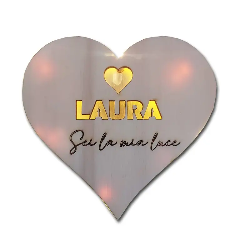 Cuore di Legno Luminoso Personalizzabile