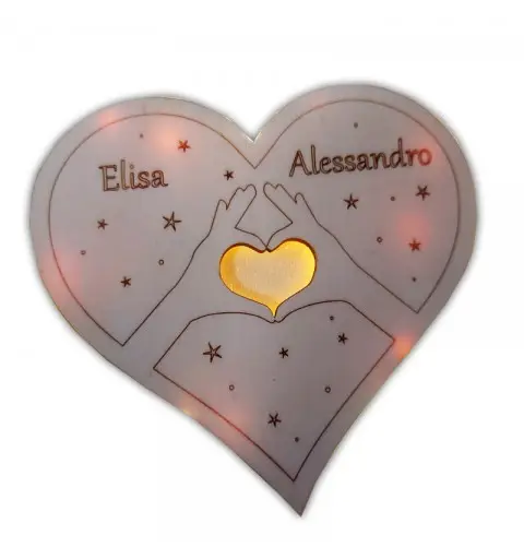Cuore di Legno Luminoso personalizzabile con nomi