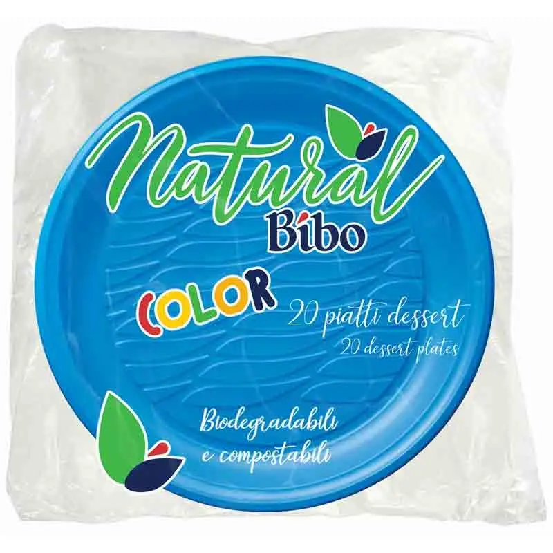 bibo natural 20 piatti dessert azzurri dm 17 biodegradabili e compostabili