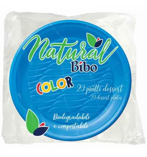 bibo natural 20 piatti dessert azzurri dm 17 biodegradabili e compostabili