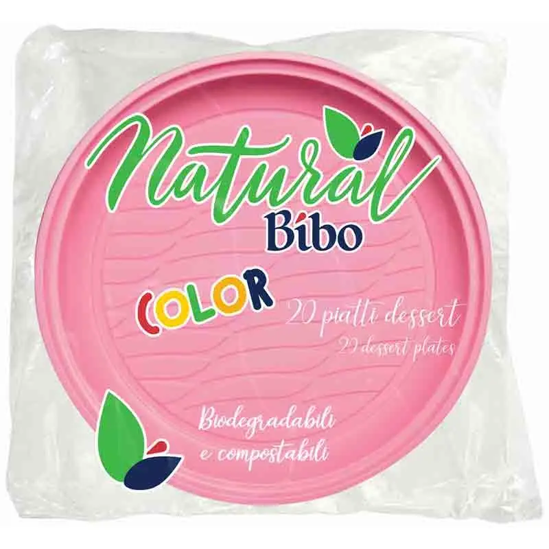 bibo natural 20 piatti dessert rosa dm 17 biodegradabili e compostabili