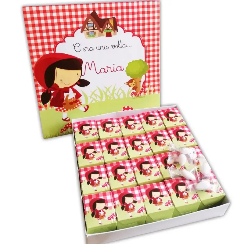 Set scatoline portaconfetti cubetto 20pz con Scatola Box Cappuccetto Rosso - Personalizzabile