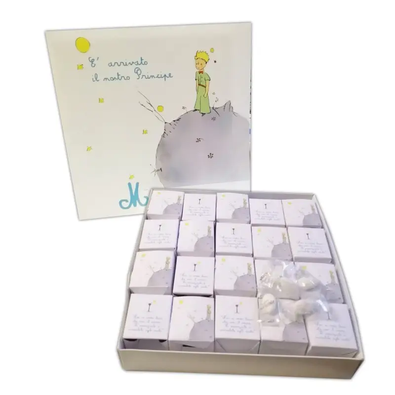 Set scatoline portaconfetti cubetto 20pz con Scatola Box Piccolo Principe - Personalizzabile
