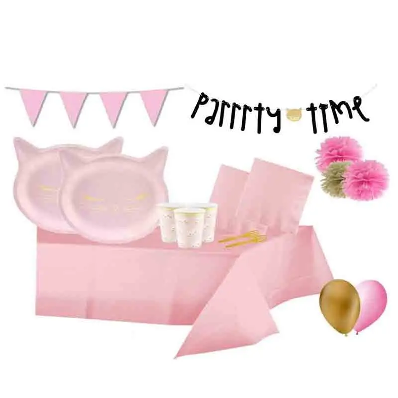 KIT N.64 GATTO ROSA – COORDINATO FESTA A TEMA GATTINA