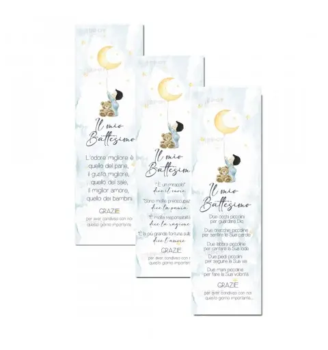 Segnaposto Rettangolare per battesimo con Bimbo orsetto e luna - 30 pz